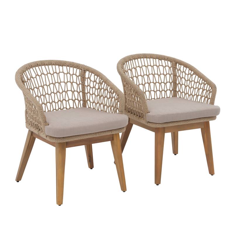 Outdoor Woven Rope Armchairs with Cushions, Set of 2