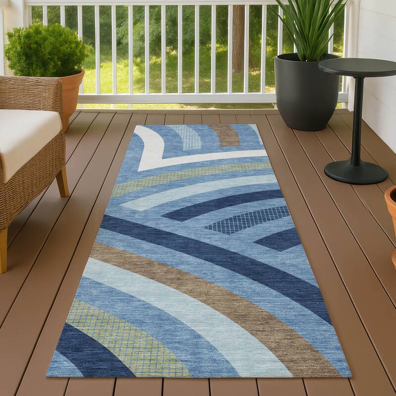 Machine Washable Indoor/ Outdoor Modern Jalen Chantille Rug - Denim - 2'3" x 7'6"