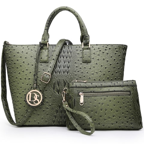 Dasein Ostrich Embossed Tote with Accessory pouch