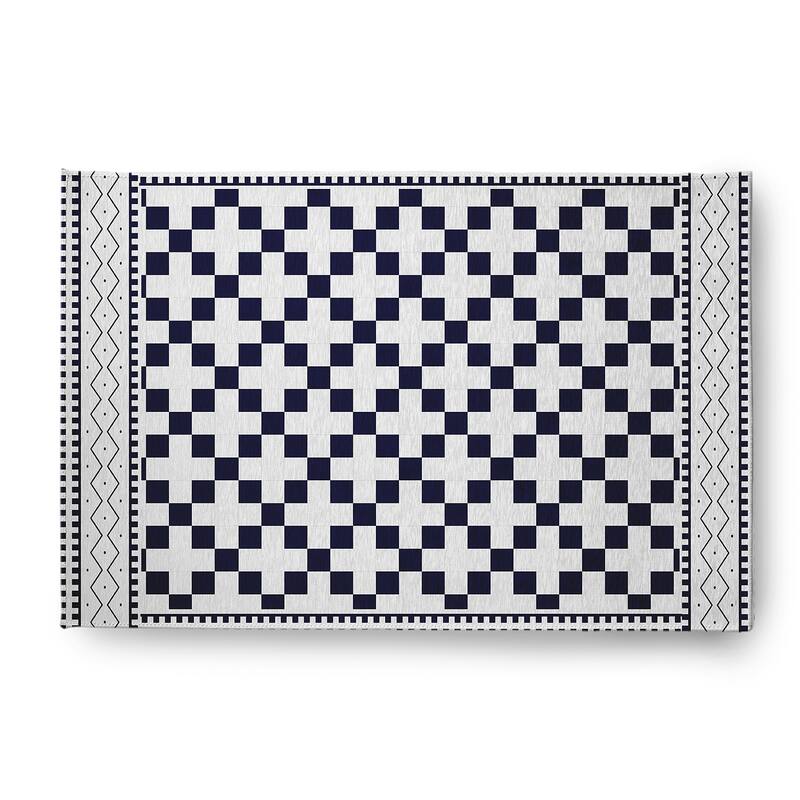 Cross and Squares Rug - Spring Navy - 3' x 5'