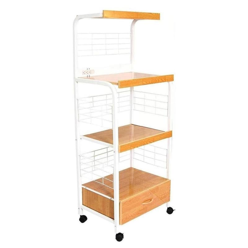 HomeRoots White and Natural 26" Rolling Kitchen Cart With Storage - 25.50 in. x 59.50 in. x 17.00 in.
