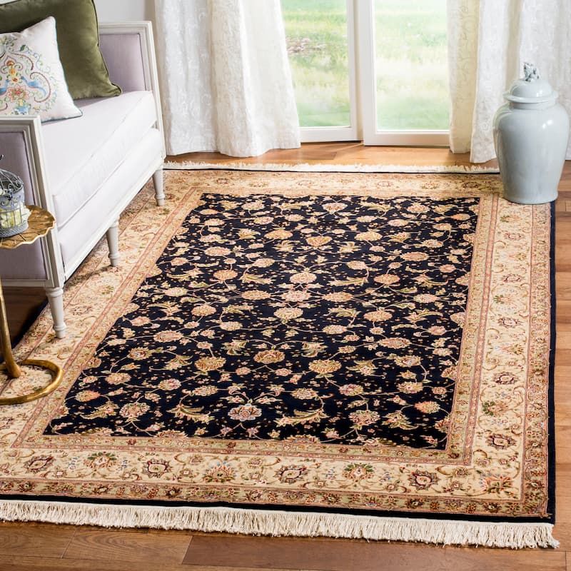SAFAVIEH Couture Hand-knotted Tabriz Floral Hinrike Traditional Oriental Wool - 4' x 6' - Navy/Beige - Rectangle