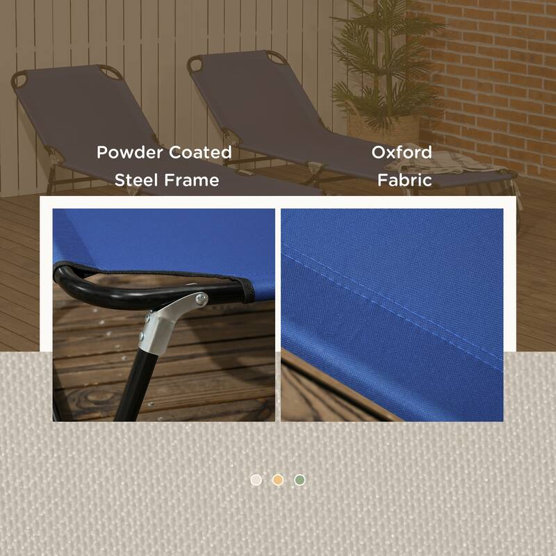 Outsunny 2 Piece Folding Chaise Lounge Pool Chairs with 5-Level Reclining Back, Steel Frame for Beach, Yard, Patio