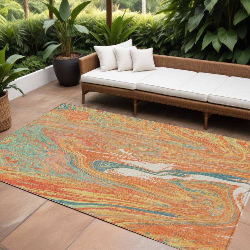HomeRoots Abstract Transitional Rectangle Outdoor Rug - 10' X 14'