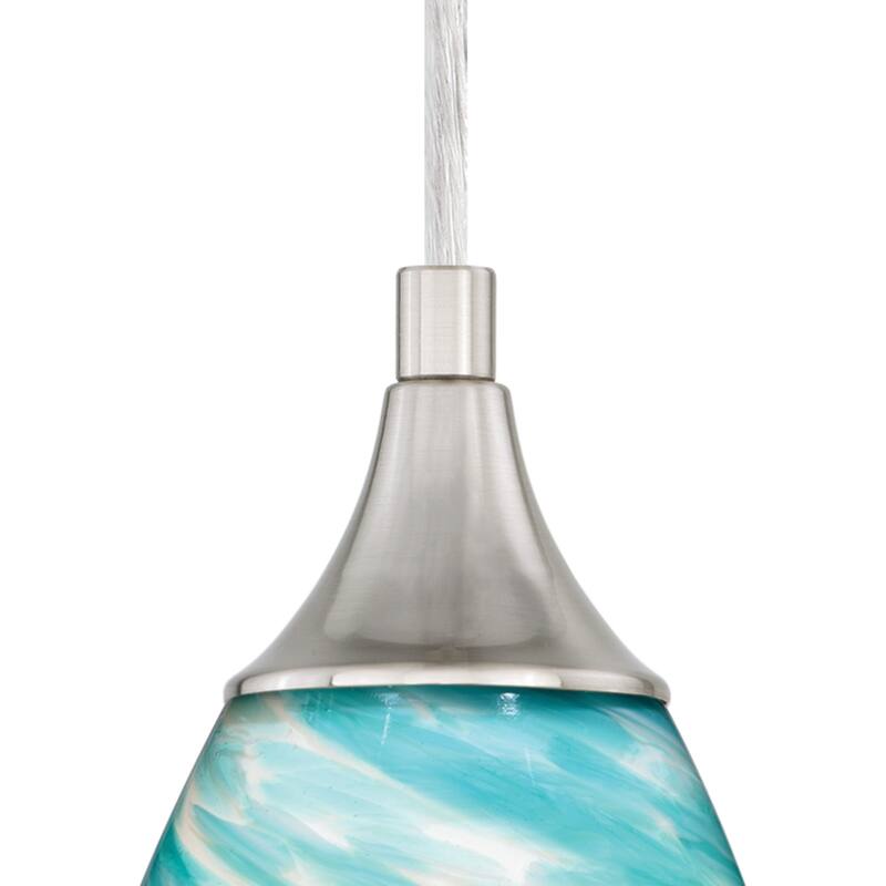 Mini Pendant Light - Blue Glass Ceiling Light - Satin Nickel Finish - Artistic Design - 144.75