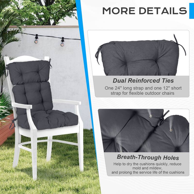 Aoodor Outdoor 45"x 22" x5" Tufted High Back Cushions Patio Replacement Chair Cushion with Ties, Set of 2 - 45" x 22" x 5"