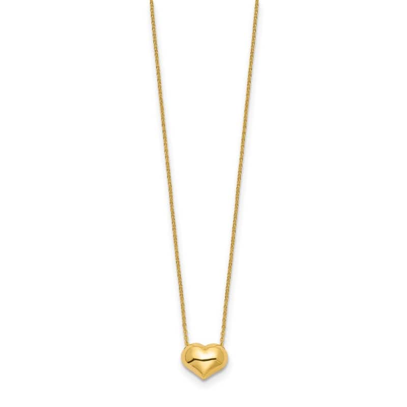 Curata 14k Yellow Gold Polished Puffed Dainty Heart Necklace, 16.5"