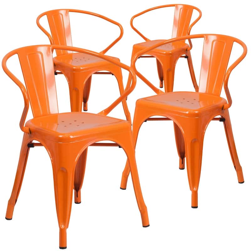 4 Pack Metal Indoor-Outdoor Chair with Arms - Orange