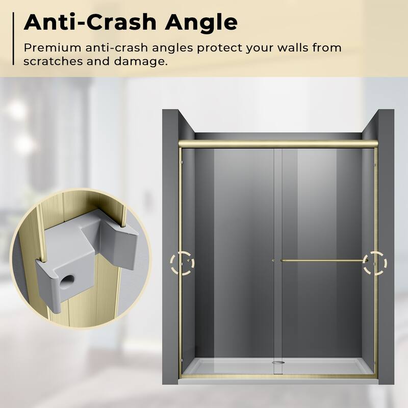 Elegant Double Sliding Shower Door 58.5-60 x 72" Width Cutting Guide Rail Adjustment Reversible installation