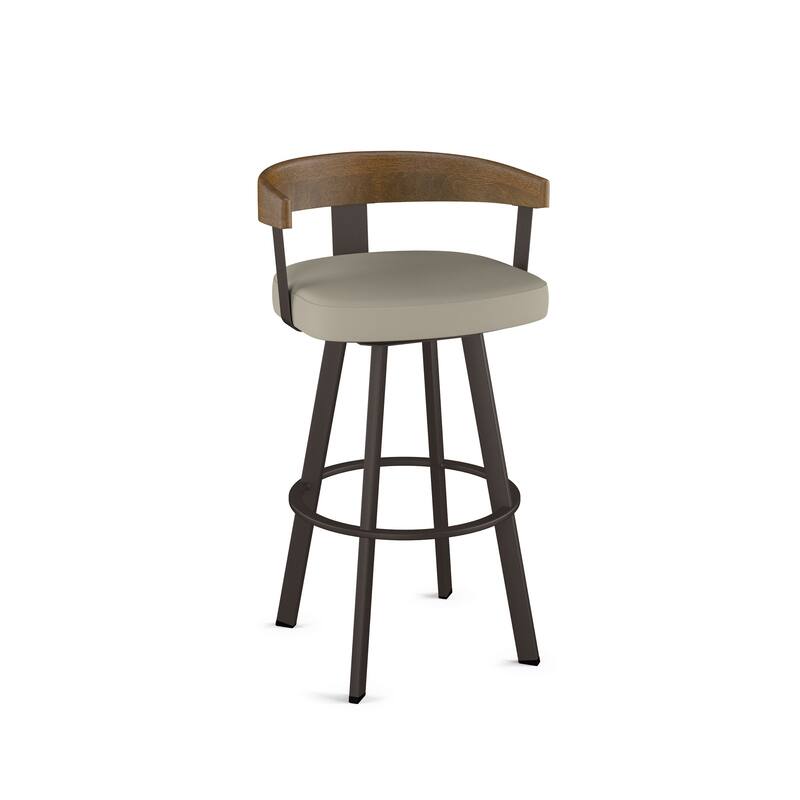 Amisco Lars Swivel Counter and Bar Stool - Dark Brown Metal / Greige Faux Leather - Counter Height
