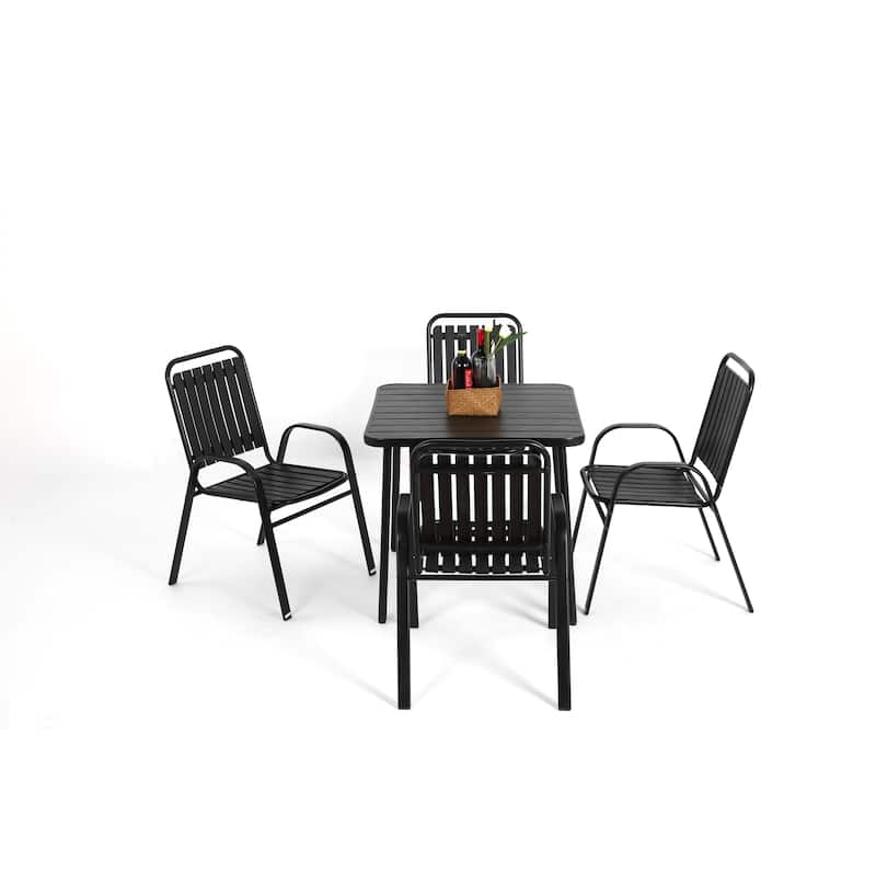 5 Piece Patio Furniture Set, All Weather Outdoor Steel Dining Table and Chair Set