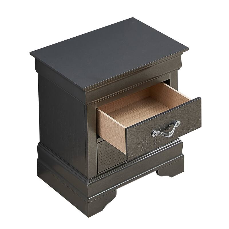 Metallic Black Nightstand with Two Drawers
