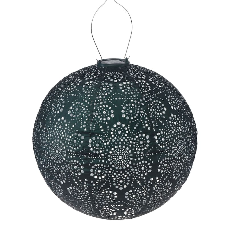 Round Floral LED Lighted Bazaar Lantern - 17.5" - Green