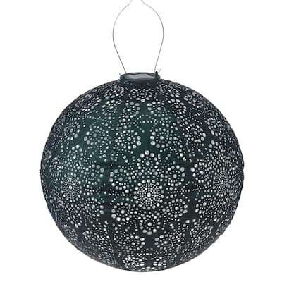 Round Floral LED Lighted Bazaar Lantern - 17.5" - Green