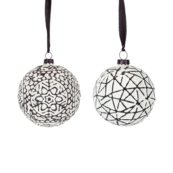 Set of 4 Black and White Snowflake Design Glass Ball Ornament 3.75". Opens flyout.