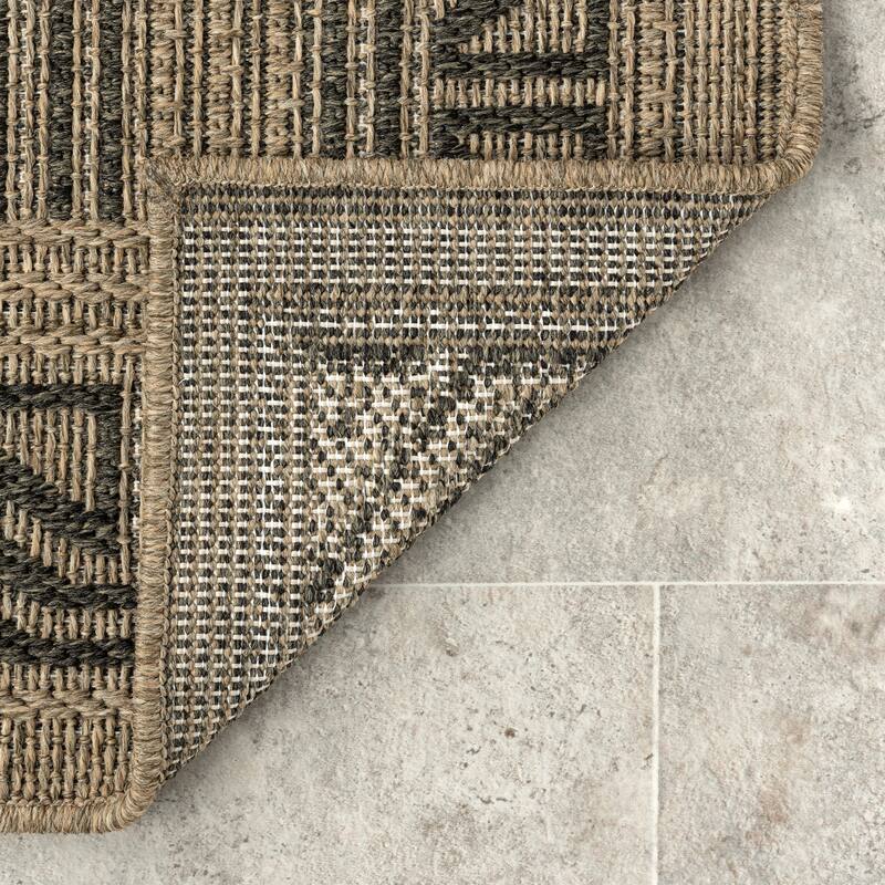 Abani Rugs Patio PAT140A Outdoor Grey Beige Geometric Tribal Area Rug