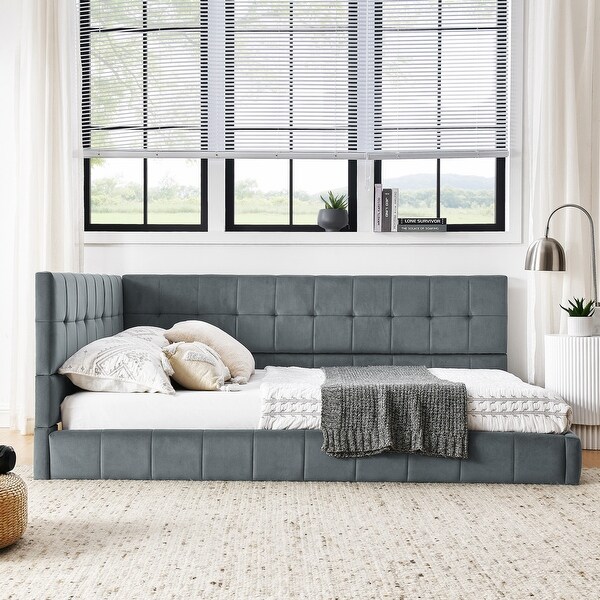 Full Size Velvet Upholstered Tufted Daybed Frame Sofa Bed Frame Grey