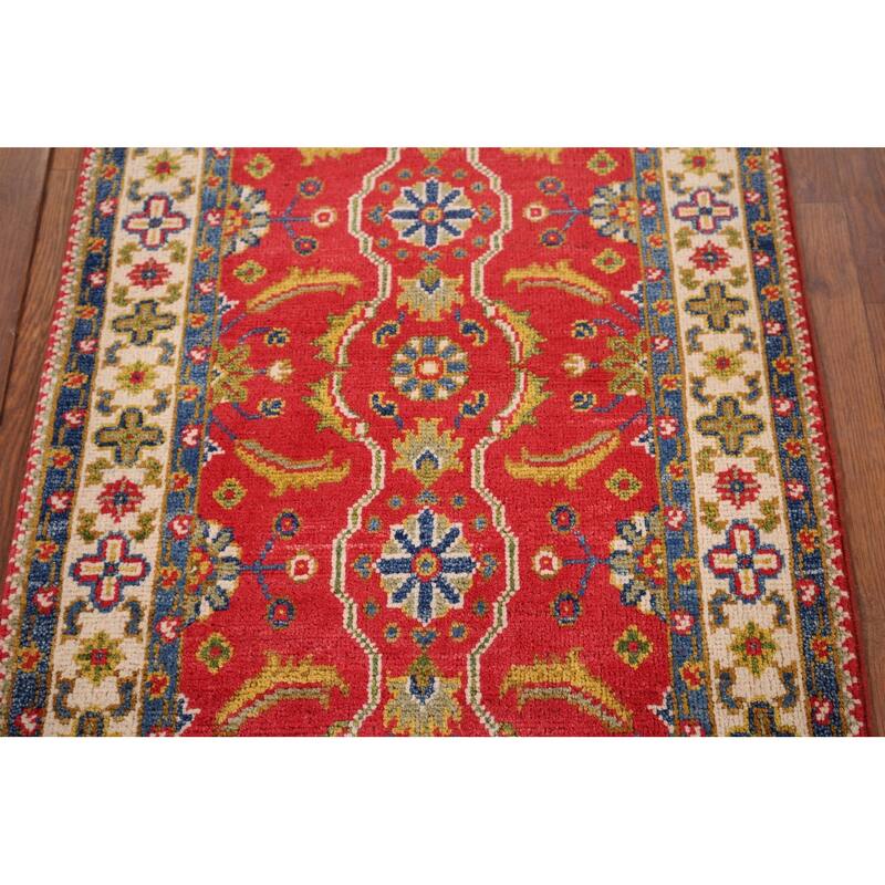 Hand Knotted Oriental 100% Wool Carpet Traditional Floral Red Kazak Area Rug - 3' 3'' X 2' 1''