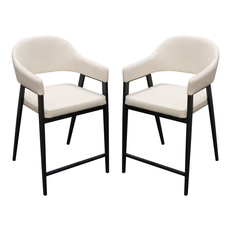 Arie Counter Height Chair Set of 2, Cream White Polyester, Black Legs
