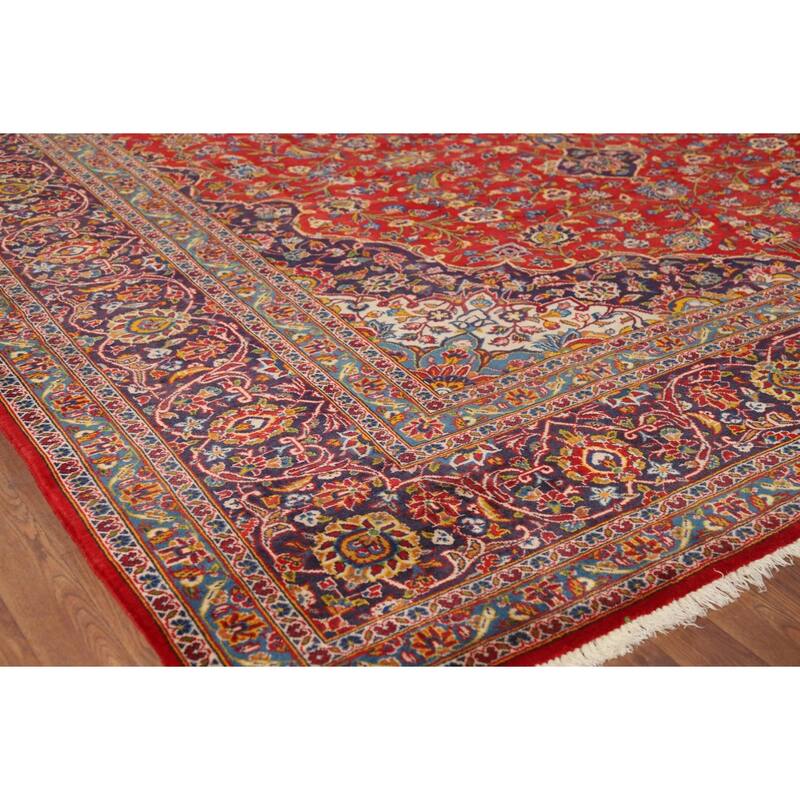 Traditional Kashan Vintage Persian Area Rug Handmade Wool Carpet - 9'8" x 13'2"