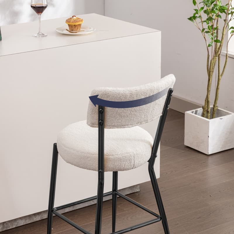 Mixoy 24"Counter Height Modern Teddy Fleece Bar Stools with Metal Legs