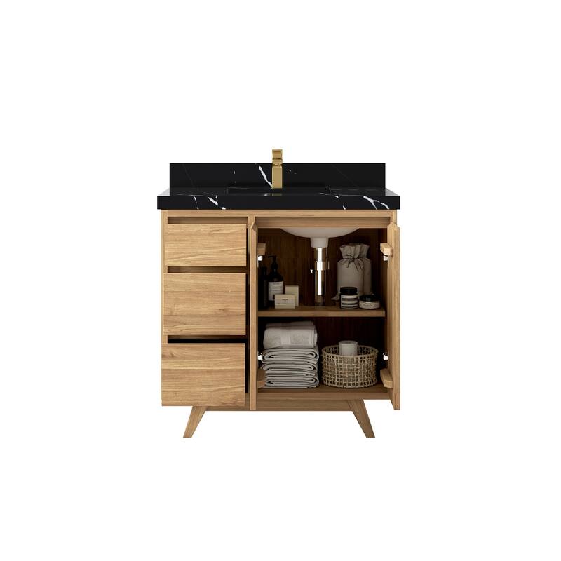 Willow Collections 36 in. W x 22 in. D Madison Teak Center Sink Bathroom Vanity with Countertop