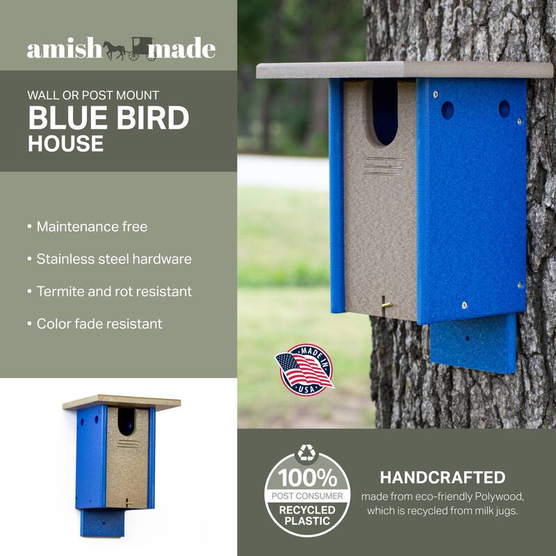 OUTDOOR LEISURE PRODUCTS Model GM23WWBL Blue Bird House Made of High Density Poly Resin