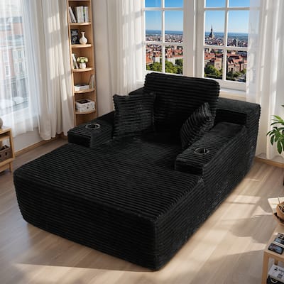 HOOOWOOO Modern Upgraded Fabric Chaise Lounge Sofa Couch with Holder