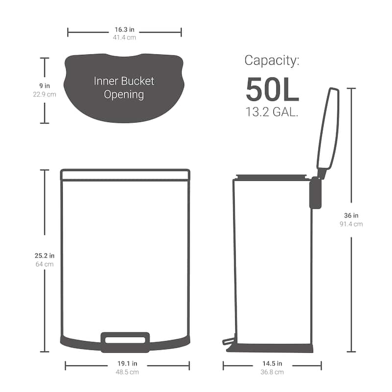 Qualiazero 50L / 13.2 Gallon D-Shape Step Can