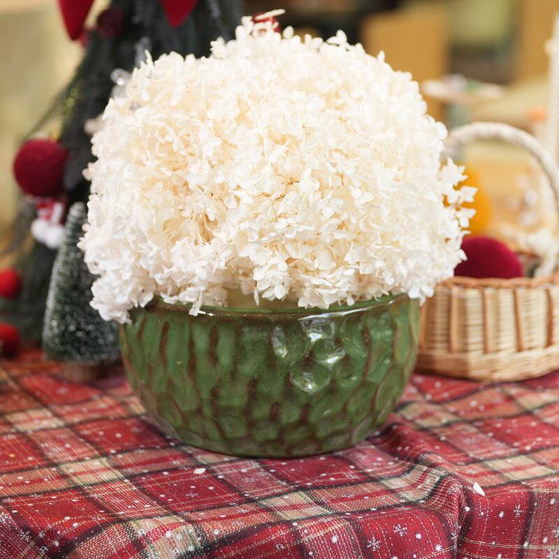 Handmade Glazed Ceramic Planter Set of 3, 15/12/10 Inch Diameter, Hammered Pattern