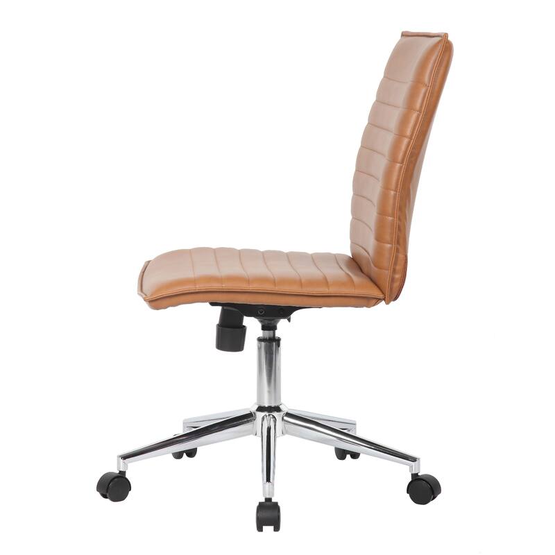 Haily Rolling Armless Commercial Grade Chair with Chrome Base, Caramel Brown Vinyl