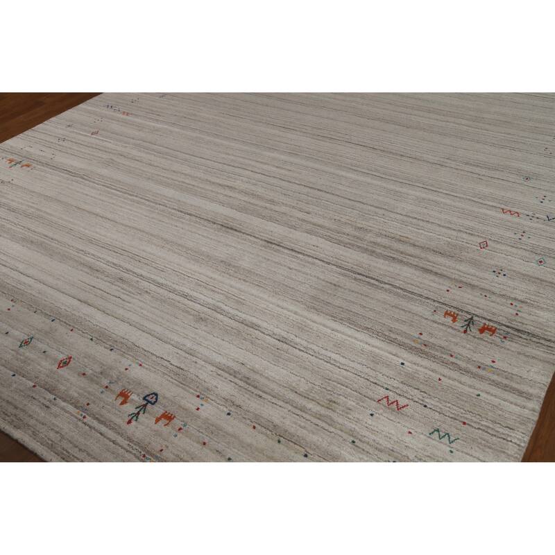 Hand Knotted Oriental 100% Wool Carpet Tribal Tribal Greys & Charcoal Gabbeh Area Rug - 10' 1'' X 8' 1''