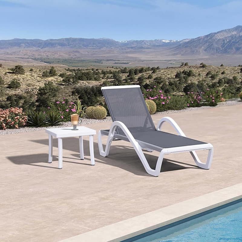 PURPLE LEAF Patio Chaise Lounge Chair Outdoor Plastic Textilene Lounger with 6 Adjustable Position for Outside Lawn Poolside