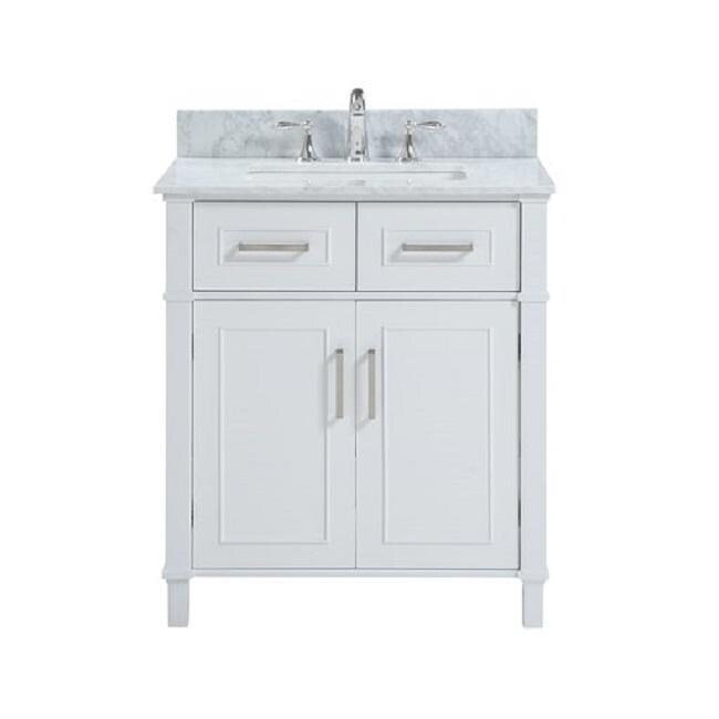 Shop 30 Inch Freestanding White Bathroom Vanity With Carrara Marble Top Overstock 31932103