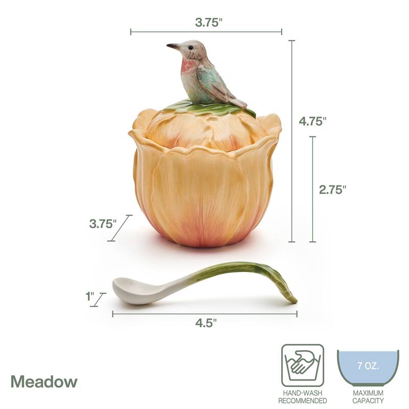 Fitz and Floyd Meadow Condiment Jar and Spoon Set
