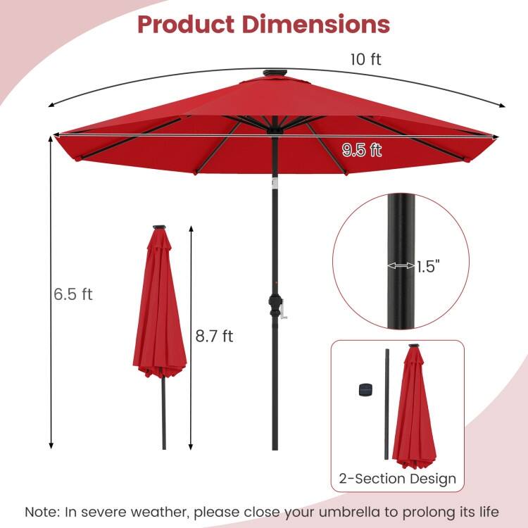 Polyester Metal Solar Patio Umbrella with LED Lights