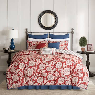 Madison Park Georgia Red Cotton Twill Reversible 9-piece Comforter Set