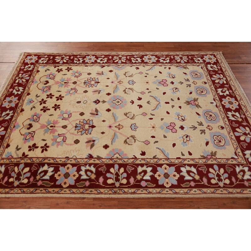 Hand Knotted Oriental 100% Wool Carpet Traditional Floral Peach Ziegler Area Rug - 7' 1'' X 5' 5''