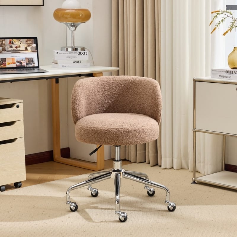 Teddy Swivel Chair Adjustable Rolling Office Desk Chair with Wheels and Support for Living Room - N/A