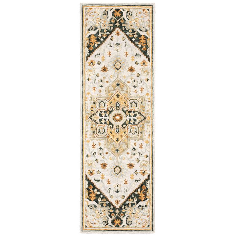 Style Haven Ava Hand-tufted Wool Loop-pile Tribal Medallion Area Rug - 2'6" x 8' Runner - Cream/Charcoal - Rectangle