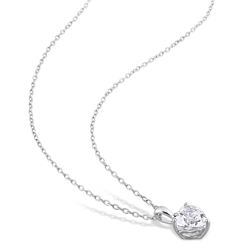 Miadora 6 3/4ct TGW Heart-Shape Created White Sapphire ecklace and Earrings Set Sterling Silver