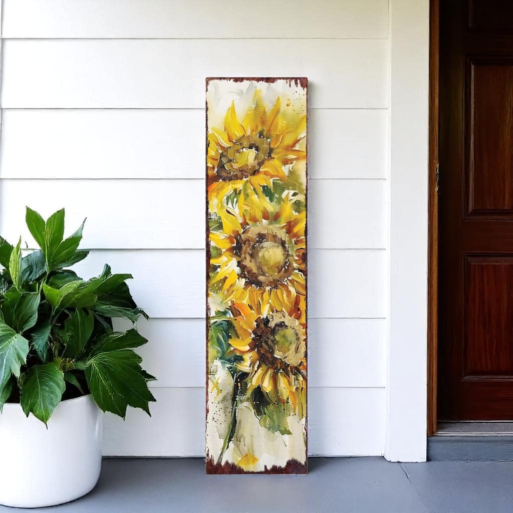 HomeRoots 36" Brown Green And Yellow Solid Wood Sunflowers Porch Sign