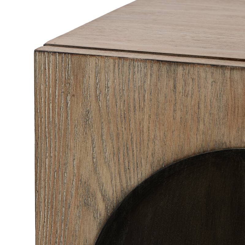 Wooden Washed 2 Door Cabinet with Black Split Arches and Metal Bar Handles - Gray - Roche River Decor - 18"W x 35"L x 33"H