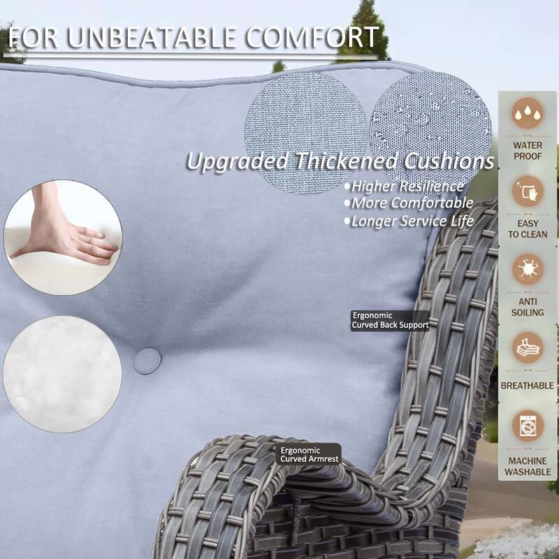 Gray Rattan Outdoor Patio Conversation Sets with Swivel Rocker Chairs