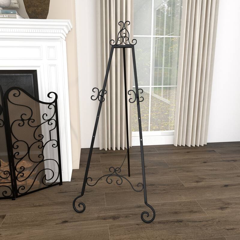 Metal Scroll Large Adjustable 3 Tier Display Easel with Chain Support - Black - Roche River Decor