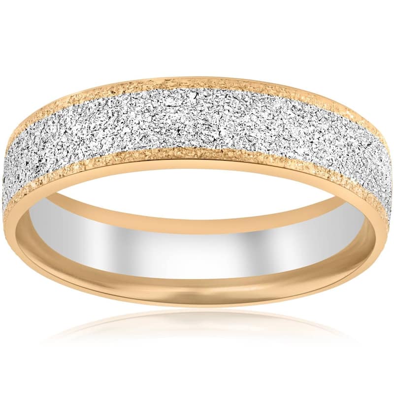 White & Yellow Gold Mens 6mm Two Tone Comfort Fit Texture Wedding Band