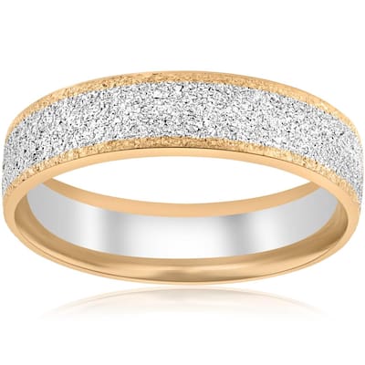 White & Yellow Gold Mens 6mm Two Tone Comfort Fit Texture Wedding Band