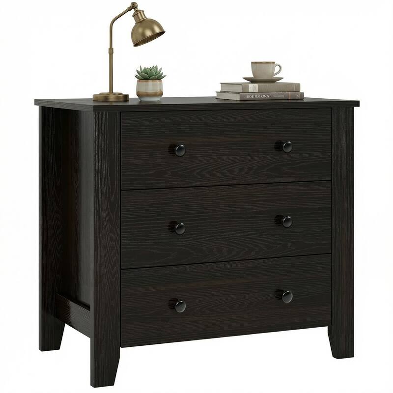 Gymax 3 Drawer Dresser Chest of Drawers Bedside Table for Living Room - Brown