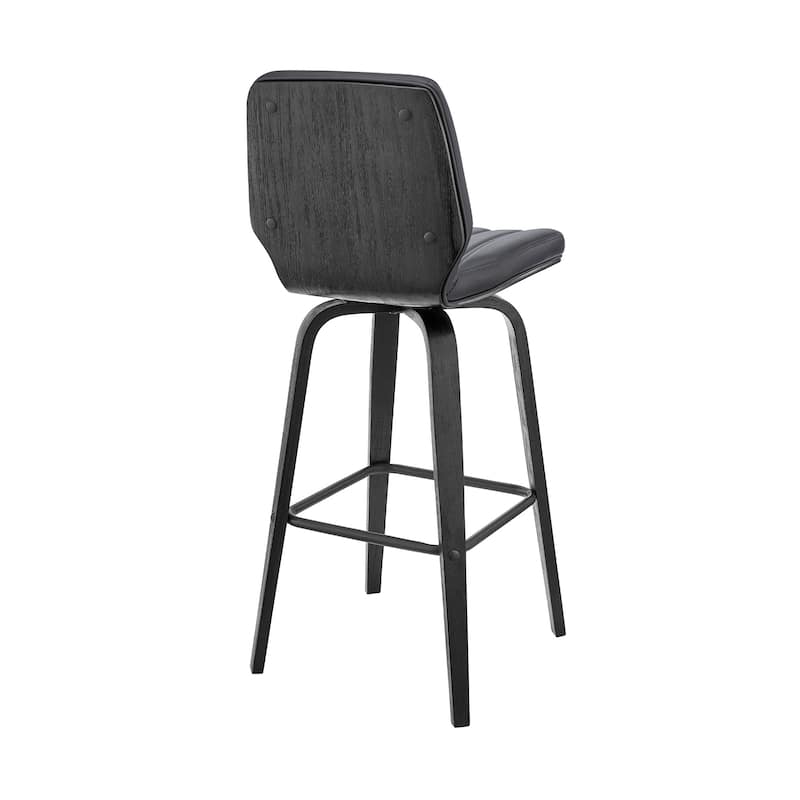 HomeRoots 27" Gray and Black Faux Leather and Iron Counter Height Swivel Bar Chair