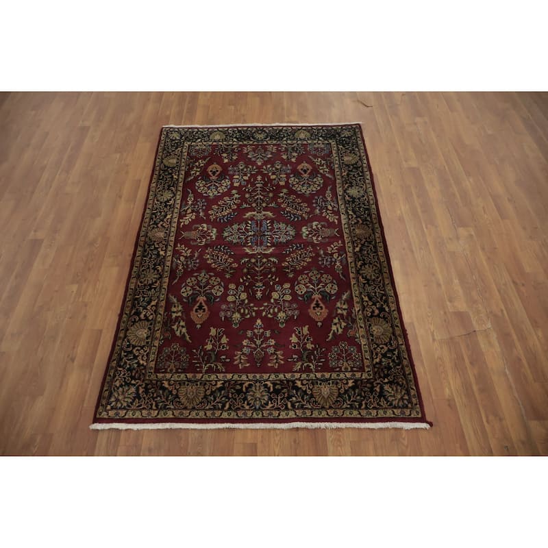 Hand Knotted Oriental 100% Wool Carpet Traditional Floral Red Tabriz Area Rug - 6' 4'' X 4' 1''